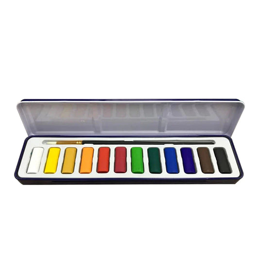 WATER COLOUR 12 COLOUR 12 SHADES CAKE TIN WITH BRUSH