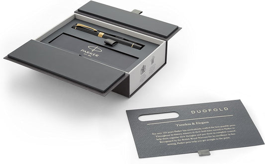 PARKER 1931382 Duofold Classic Black GT Fountain Pen, Medium Point, 18K Gold Nib, Gift Boxed
