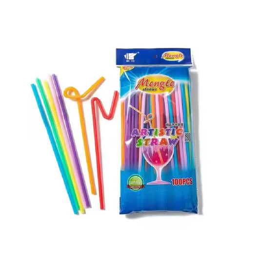 Colourfull Long Straws Pack — 100 Pcs
