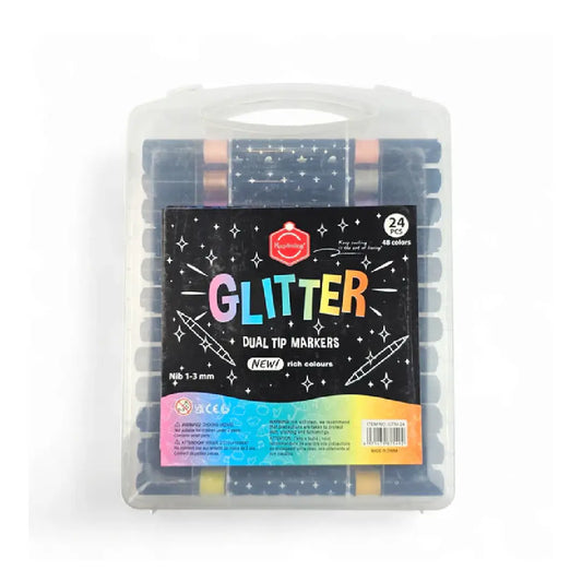 Keep Smiling Glitter Dual Tip Markers β 24 Pcs (48 Colours)