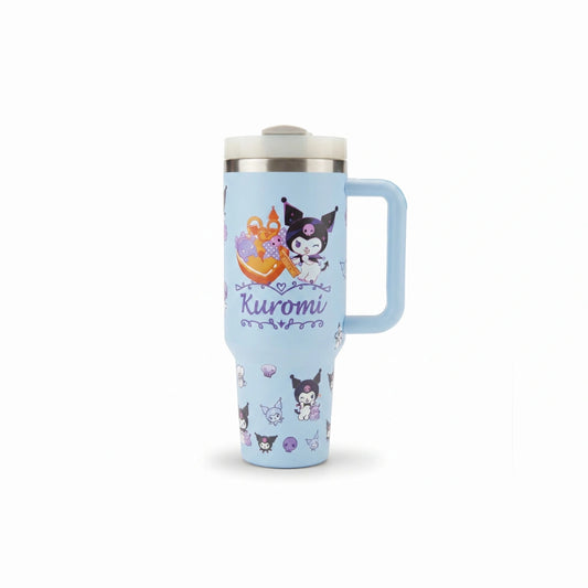 Kuromi 40oz Tumbler Gift Set – Insulated Travel Mug with Charm, Boba Straw Topper, Silicone Handle Cover & Wristlet Strap