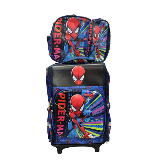 Spider-Man 3-in-1 Kids Trolley School Bag Set – Backpack, Lunch Bag & Pouch