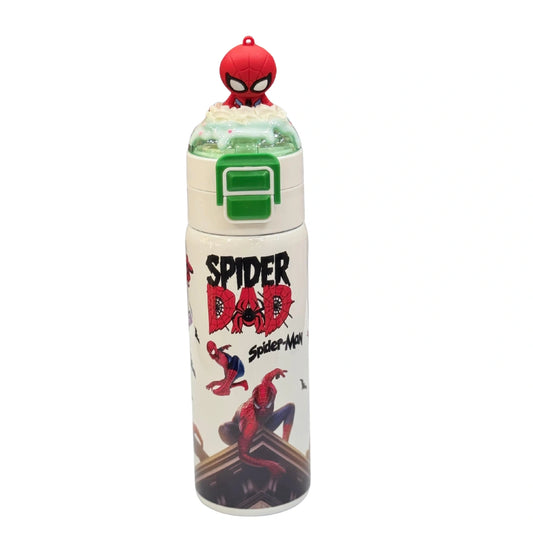3D Spider Man Figure Top Water Bottle with Dual Sip Straw & Spout Lid – Insulated Kids School Flask