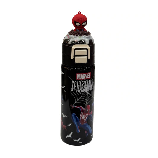 3D Spider Man Figure Top Water Bottle with Dual Sip Straw & Spout Lid – Insulated Kids School Flask