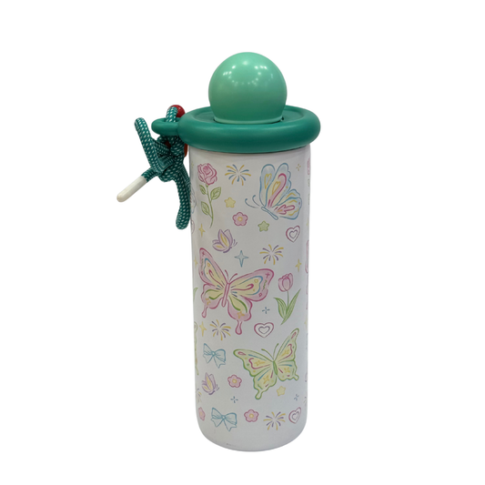 Aesthetic Butterfly Printed Water Bottle with Round Sphere Cap – Insulated Kids School Flask