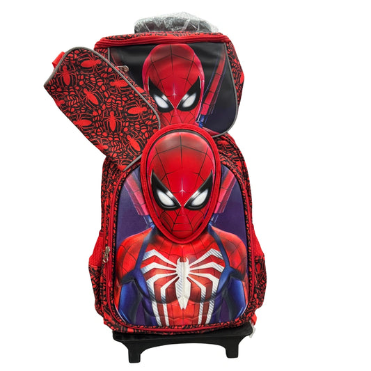 Spider-Man 3-in-1 Kids Trolley School Bag Set – Backpack, Lunch Bag & Pouch