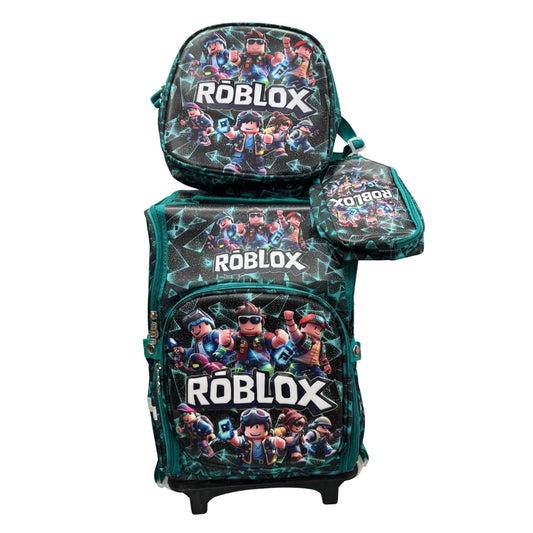 Roblox 3-in-1 Kids Trolley School Bag Set – Backpack, Lunch Bag & Pouch
