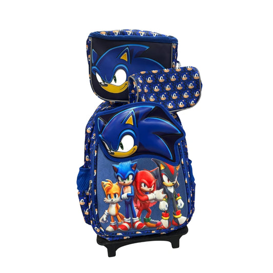Sonic 3-in-1 Kids Trolley School Bag Set – Backpack, Lunch Bag & Pouch
