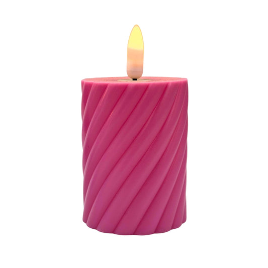 Vibrant LED Flameless Twisted Pillar Candles (Purple, Pink & White)