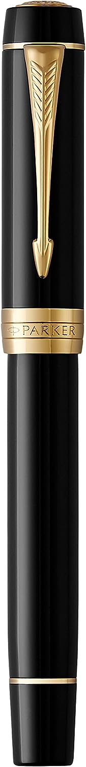 PARKER 1931382 Duofold Classic Black GT Fountain Pen, Medium Point, 18K Gold Nib, Gift Boxed