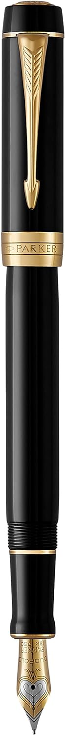 PARKER 1931382 Duofold Classic Black GT Fountain Pen, Medium Point, 18K Gold Nib, Gift Boxed