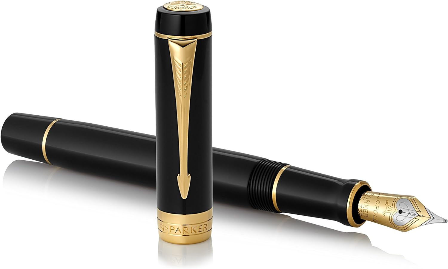 PARKER 1931382 Duofold Classic Black GT Fountain Pen, Medium Point, 18K Gold Nib, Gift Boxed