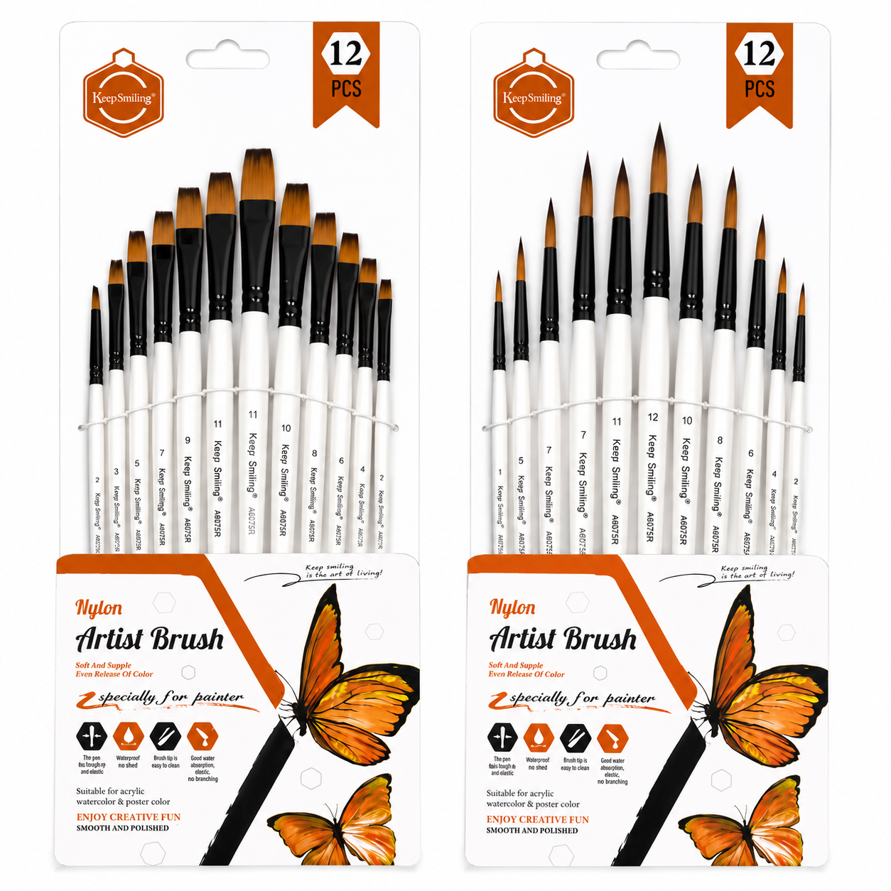 Keep Smiling Nylon Artist Brush Set of 12