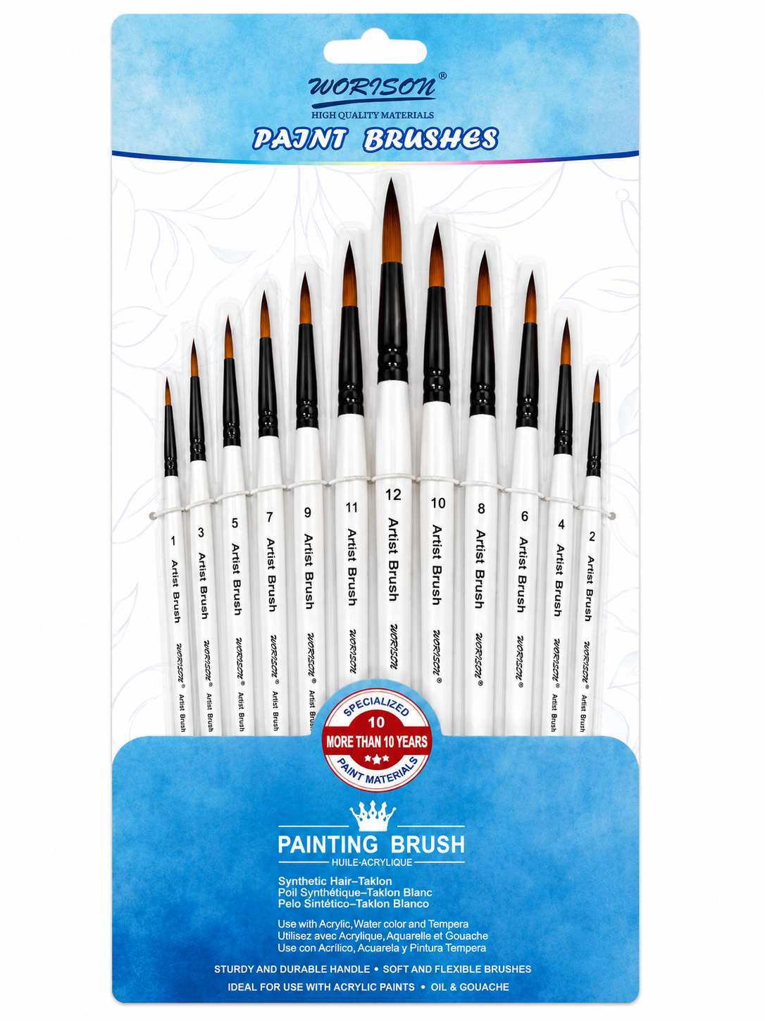 Worison Paint Brushes — Round Set of 12