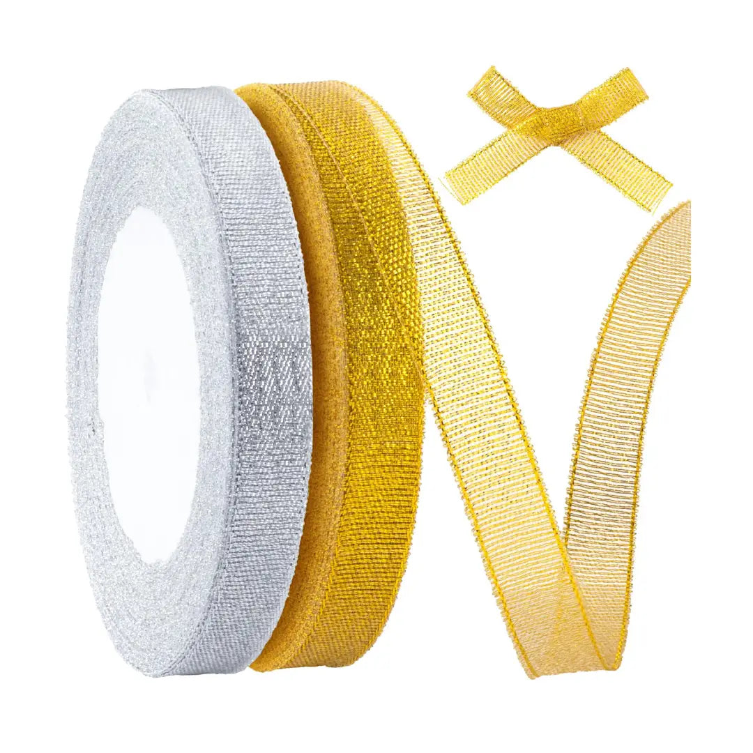 Shiny Glitter Ribbon — 0.5 Inch (Golden & Silver)