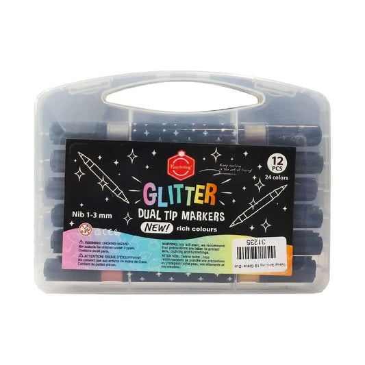 Keep Smiling Glitter Dual Tip Markers — 12 Pcs (24 Colours)