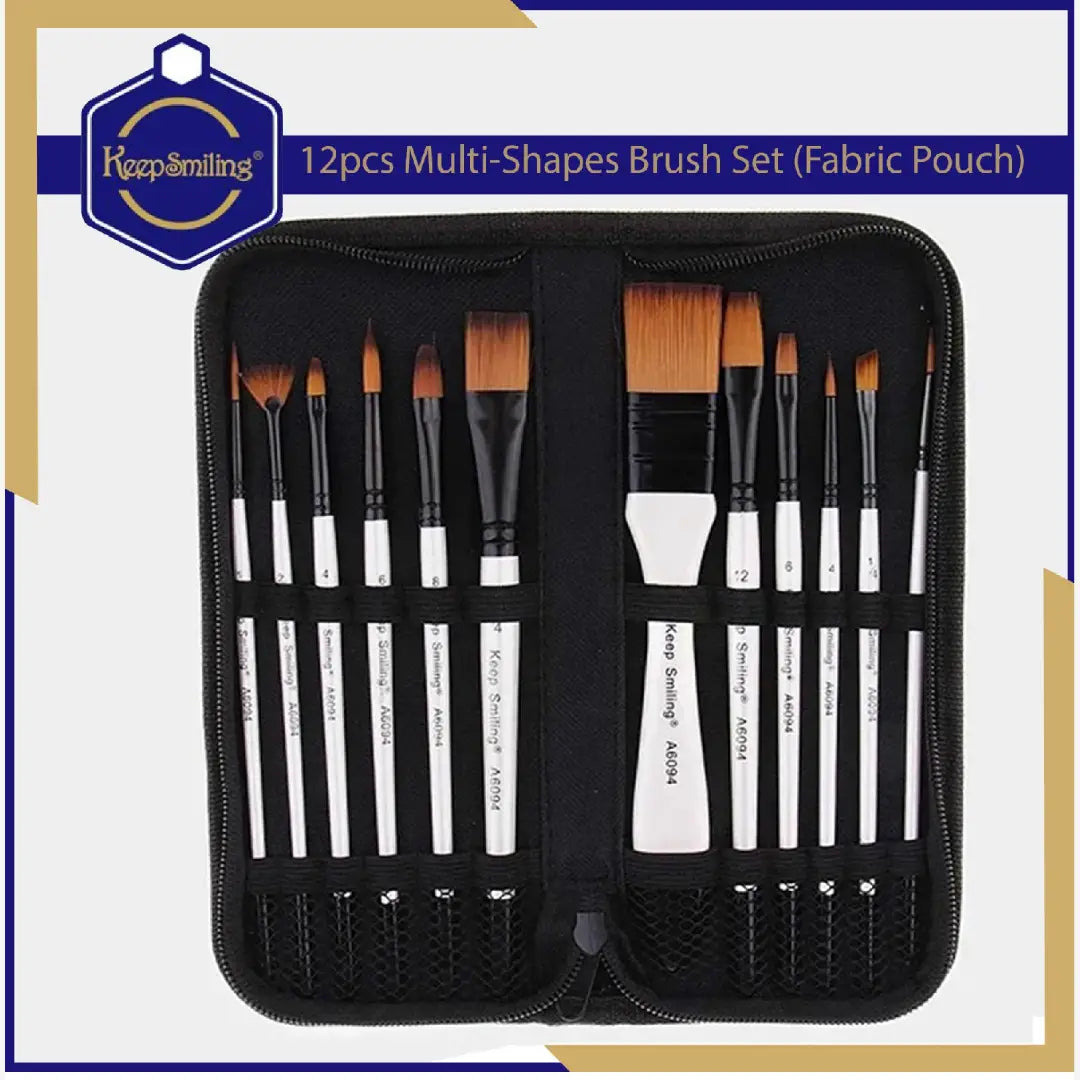 Keep Smiling 12 Pcs Multi-Shapes Brush Set (Fabric Pouch)
