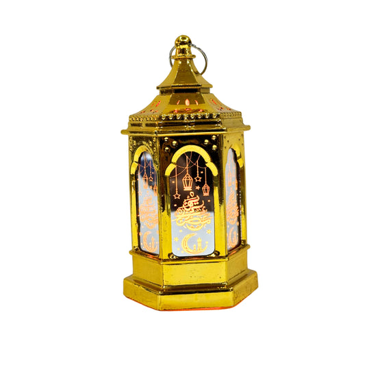 Golden Ramadan LED Lantern with Ornate Islamic Design