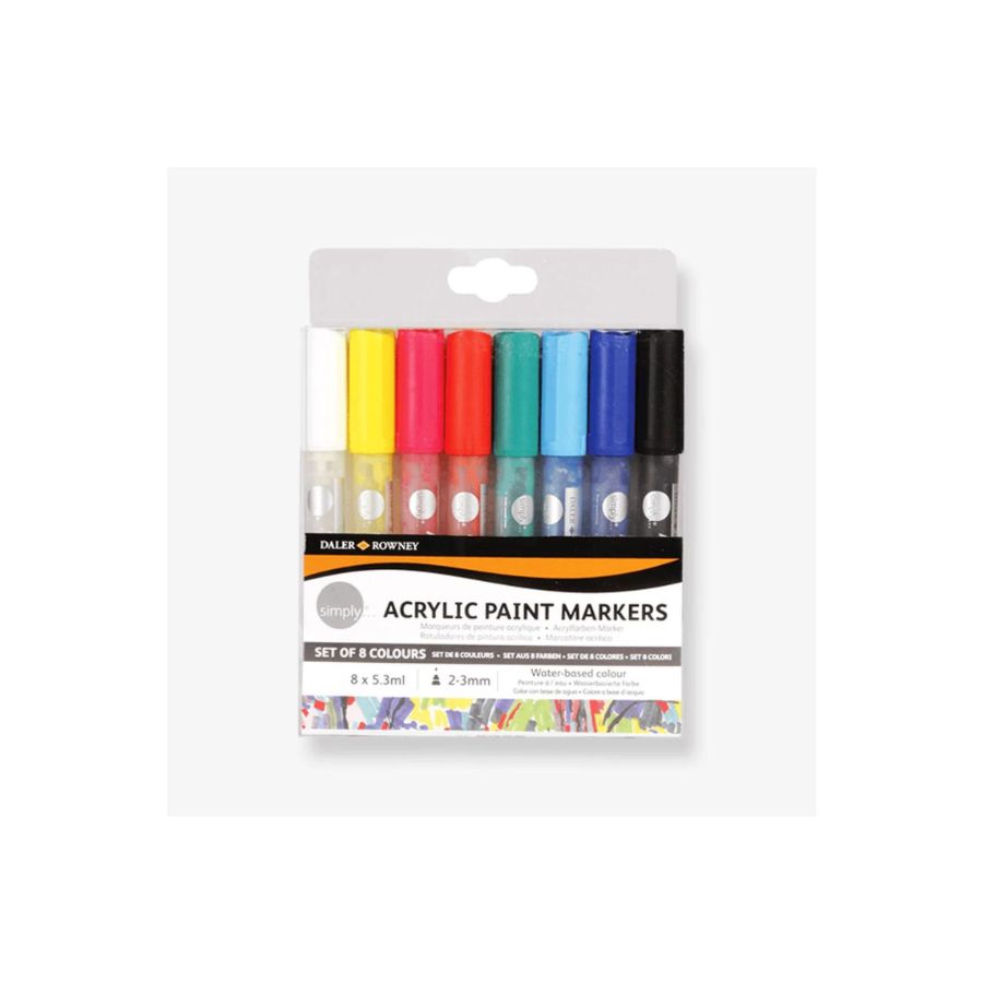 DALER ROWNEY ACRYLIC PAINT MARKERS SET OF 8 | WATER BASED ACRYLIC MARKER