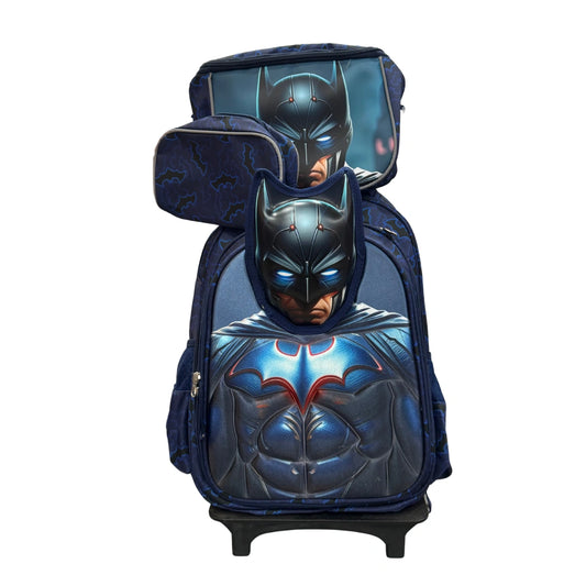 Batman 3-in-1 Kids Trolley School Bag Set – Backpack, Lunch Bag & Pouch