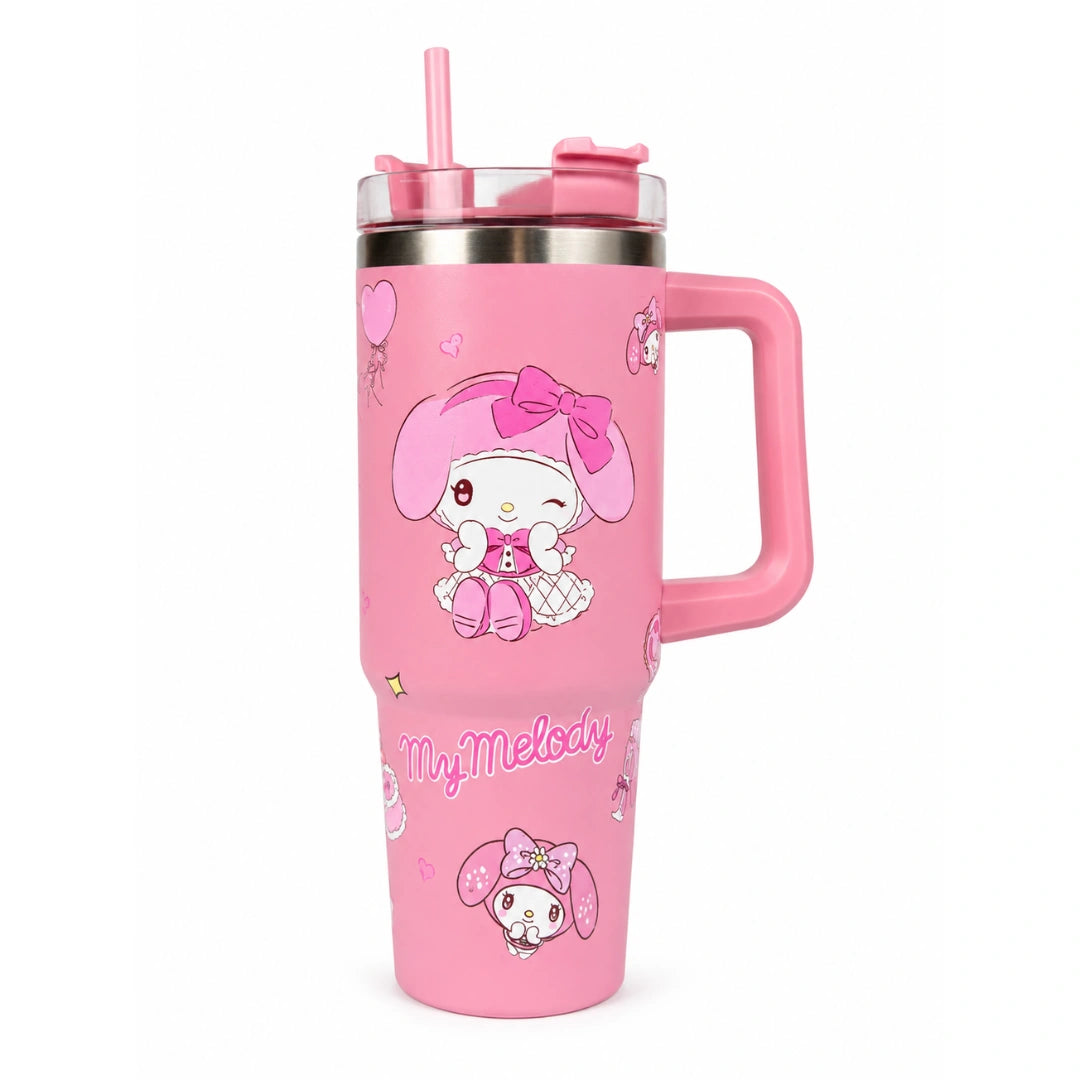 My Melody Insulated Stainless Steel Tumbler with Handle & Straw | Reusable Travel Mug 1000ML