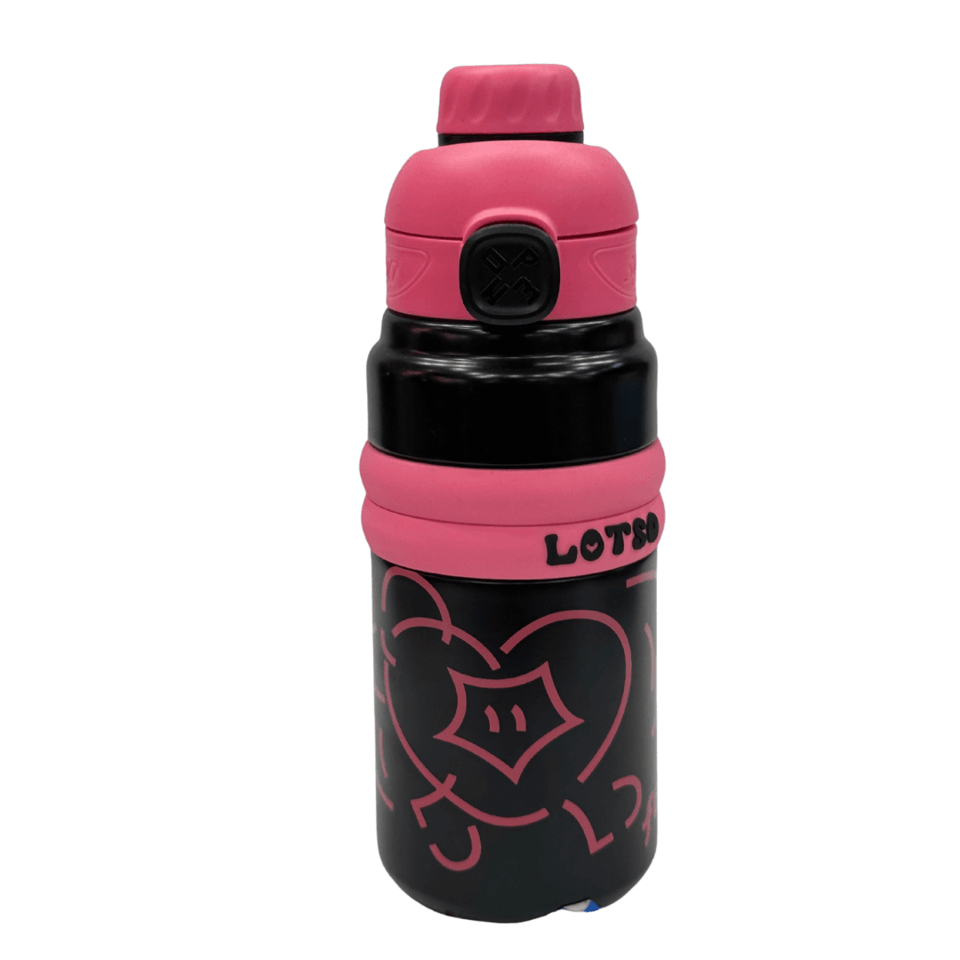 SportGo Lotso Graphic Kids Stainless Steel Water Bottle with Push-Button Flip Top & Silicone Straw