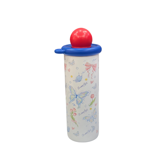 Aesthetic Butterfly Printed Water Bottle with Round Sphere Cap – Insulated Kids School Flask