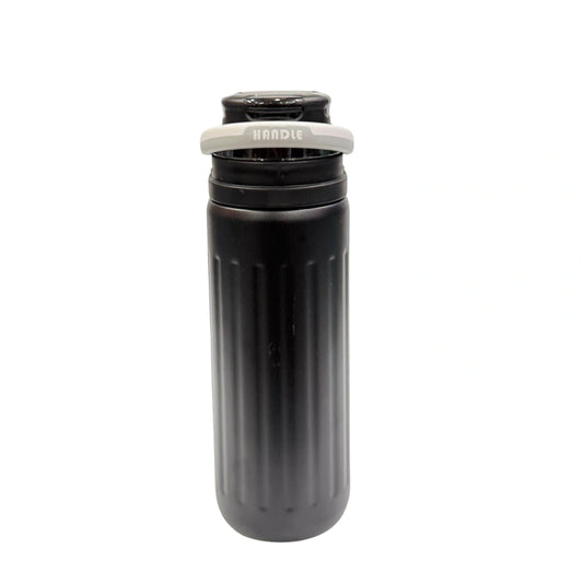 Ribbed Stainless Steel Sports Water Bottle with Flexible Carry Handle & Flip Top Cap