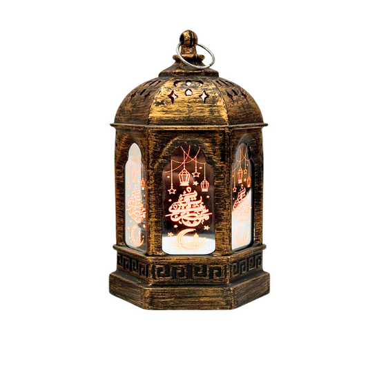 Vintage LED Ramadan Lantern with Arabic Calligraphy and Warm Glow