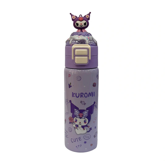 Kuromi 3D Ice Cream Figure Water Bottle with Straw Lid – Insulated Stainless Steel Kids Thermos Flask