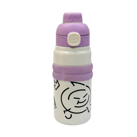 SportGo Lotso Graphic Kids Stainless Steel Water Bottle with Push-Button Flip Top & Silicone Straw