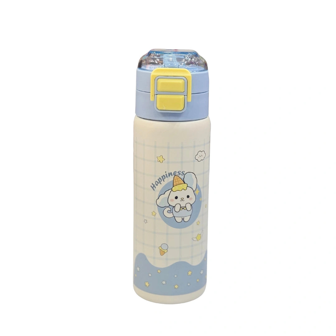 Cute Cartoon Dual Sipping Water Bottle with Straw & Direct Spout – Insulated Stainless Steel Kids Thermos Flask