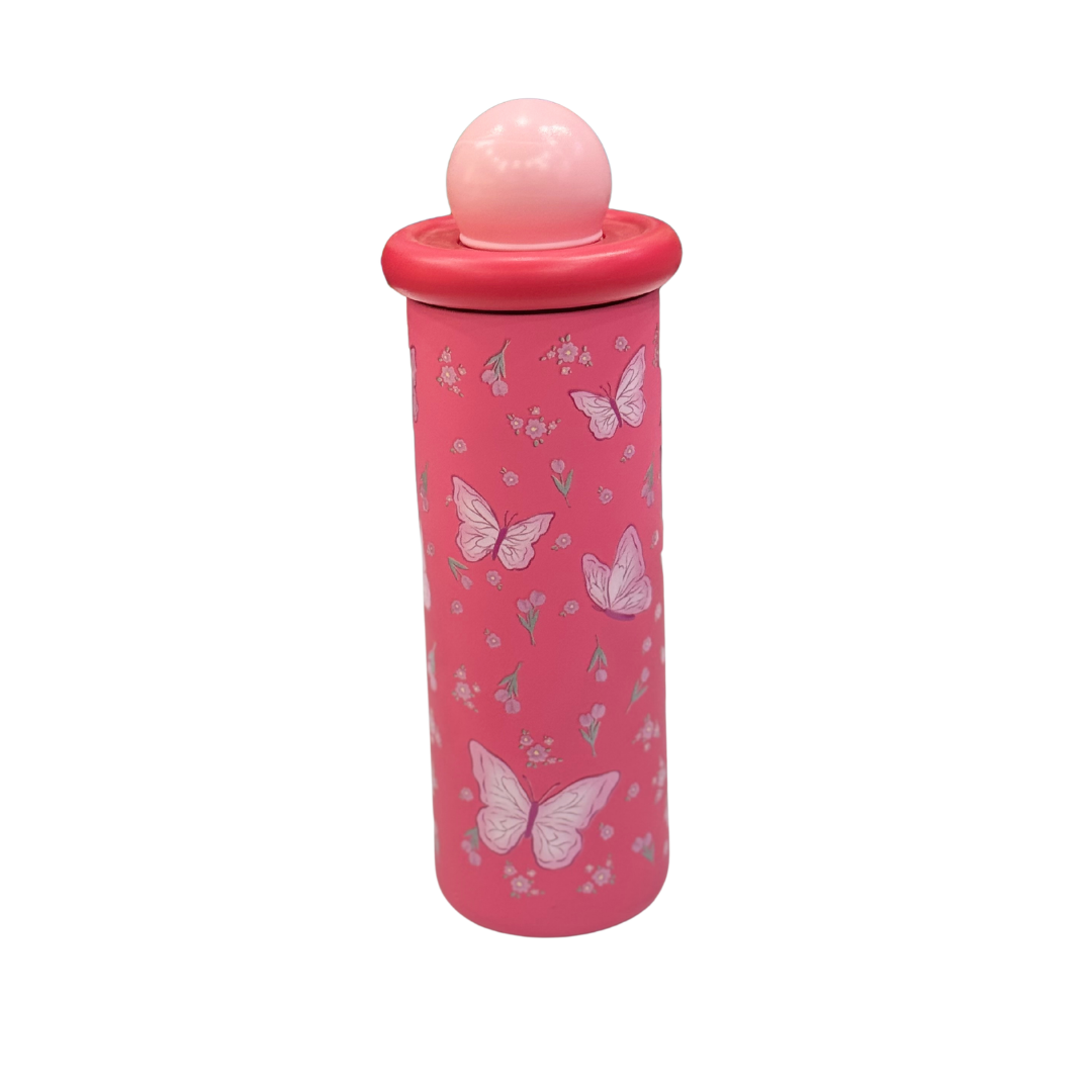 Aesthetic Butterfly Printed Water Bottle with Round Sphere Cap – Insulated Kids School Flask