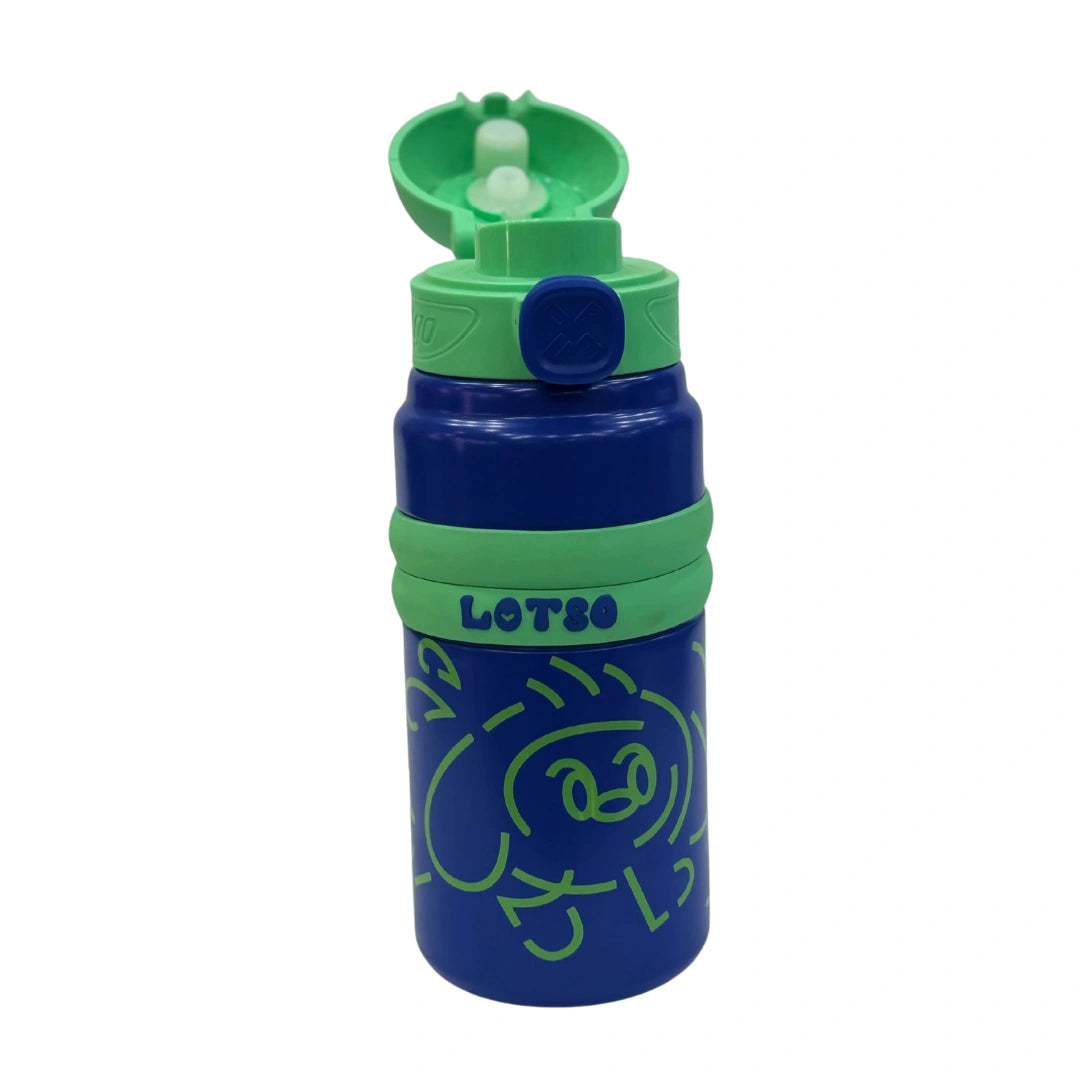 SportGo Lotso Graphic Kids Stainless Steel Water Bottle with Push-Button Flip Top & Silicone Straw