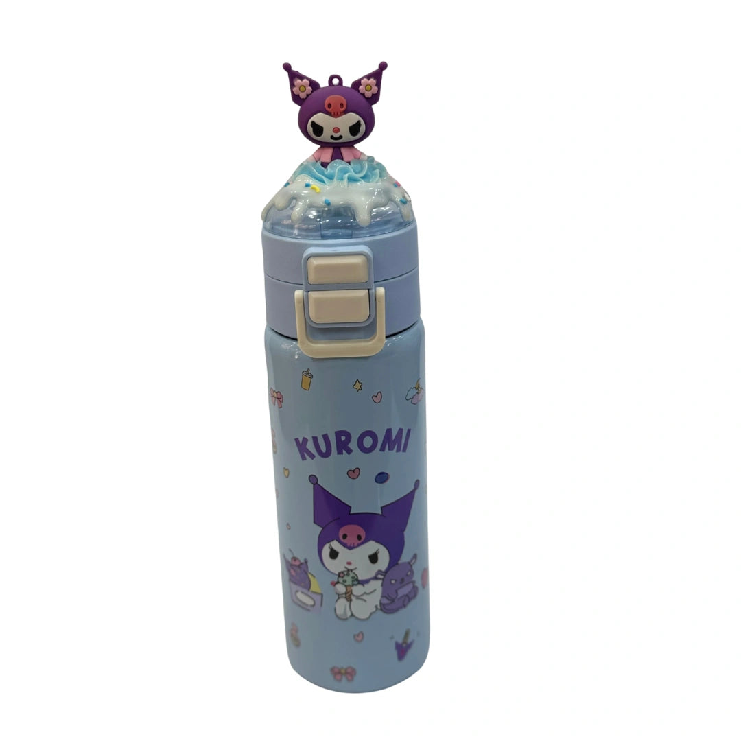 Kuromi 3D Ice Cream Figure Water Bottle with Straw Lid – Insulated Stainless Steel Kids Thermos Flask
