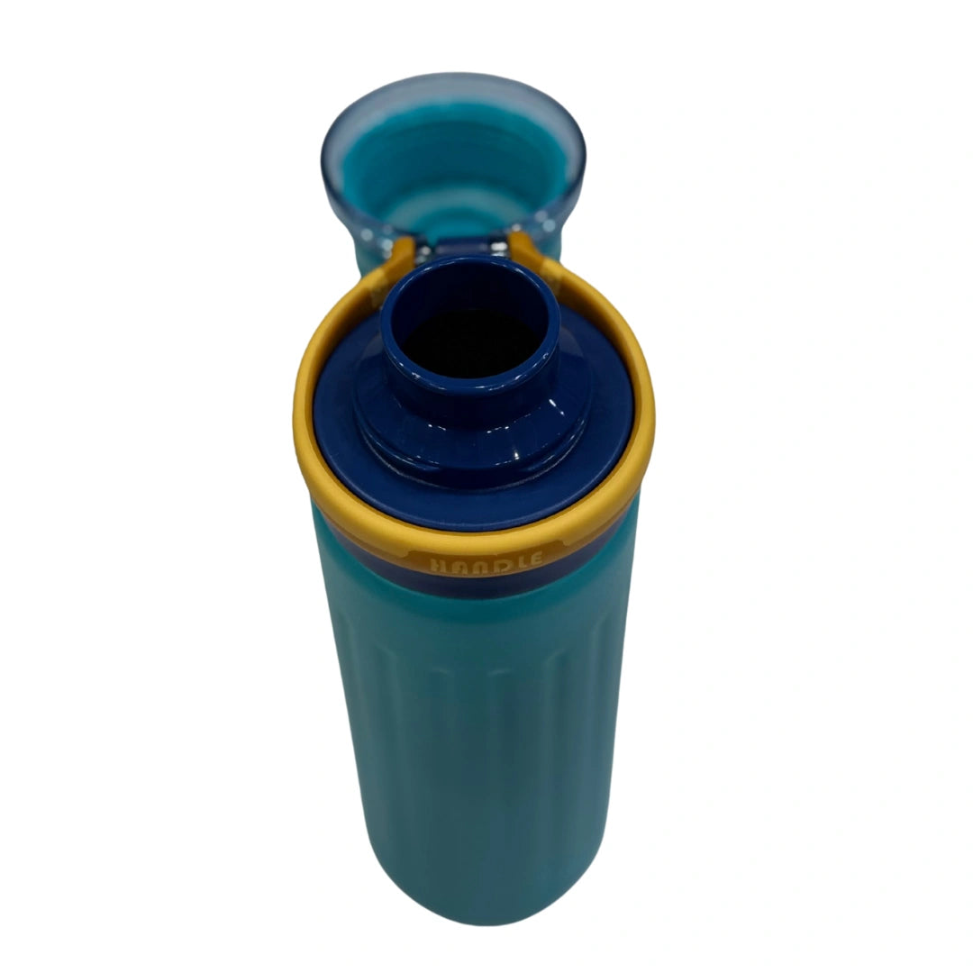 Ribbed Stainless Steel Sports Water Bottle with Flexible Carry Handle & Flip Top Cap