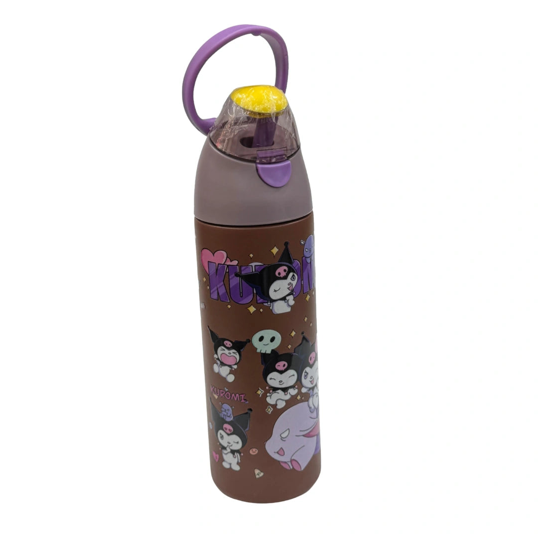 Kuromi Kids Water Bottle with Straw & Carrying Loop – Leakproof School Drink Bottle