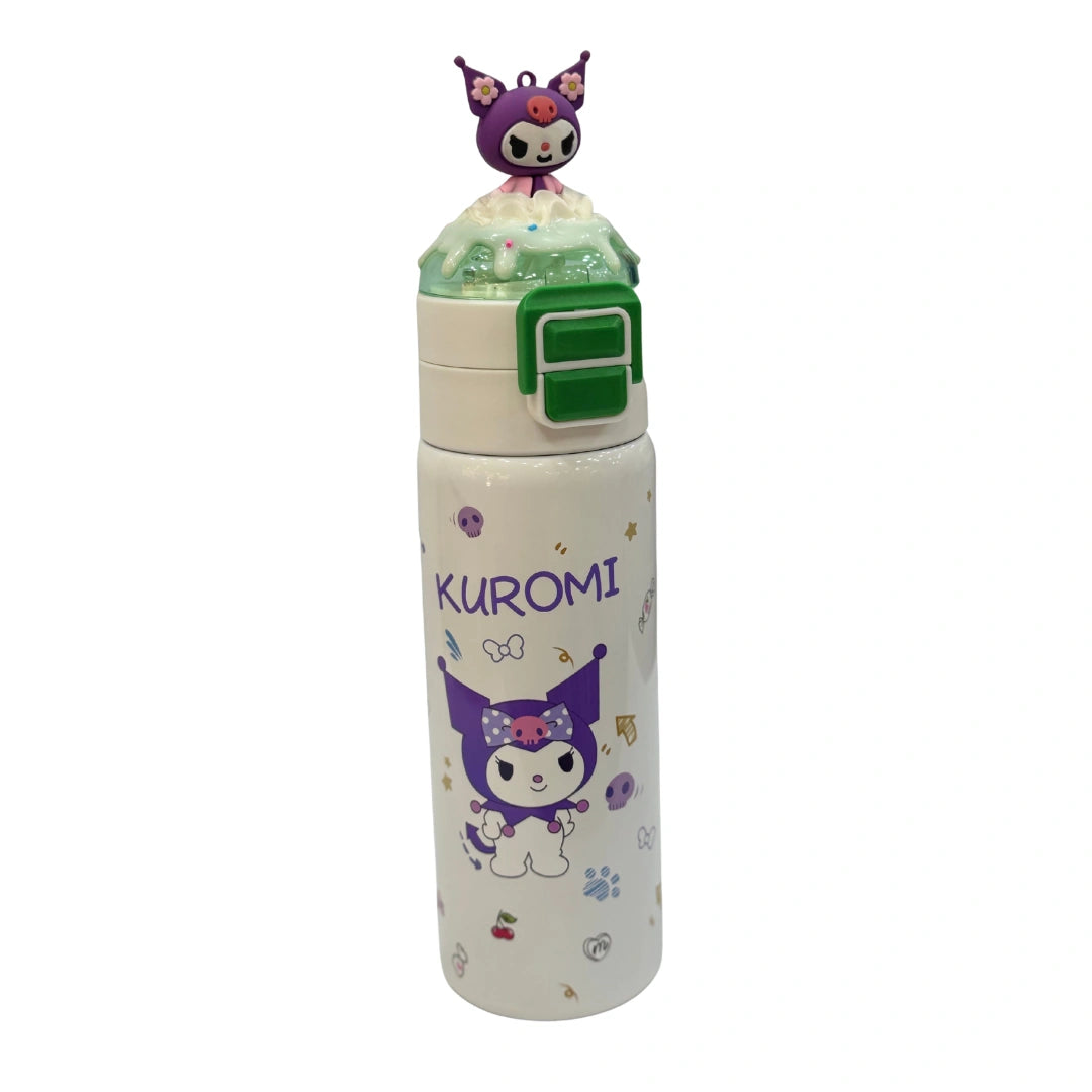 Kuromi 3D Ice Cream Figure Water Bottle with Straw Lid – Insulated Stainless Steel Kids Thermos Flask