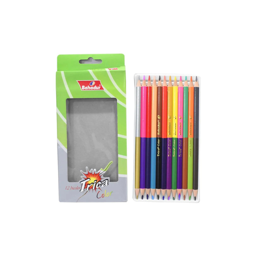 BAHADUR Pack of 12 Bicolor- Trica- COLOR PENCIL -24 Colors 2 in 1- IMPORTED Includes Silver & Gold- Colour- Stationery