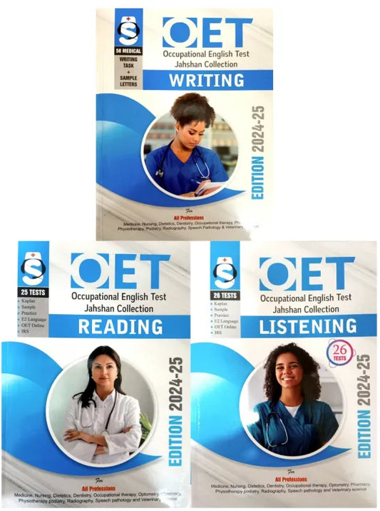 OET  occupational english test Jahshan collection set of 3 reading , listening and writing