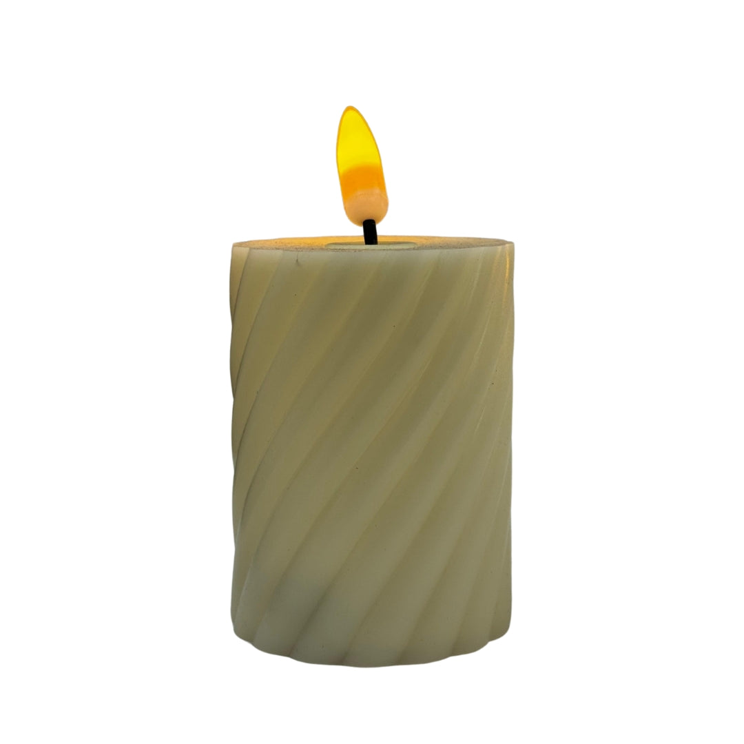 Vibrant LED Flameless Twisted Pillar Candles (Purple, Pink & White)