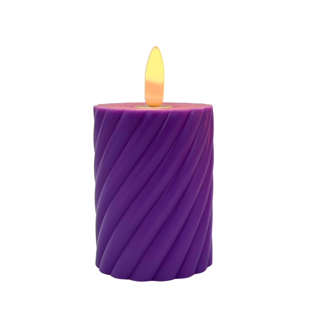 Vibrant LED Flameless Twisted Pillar Candles (Purple, Pink & White)