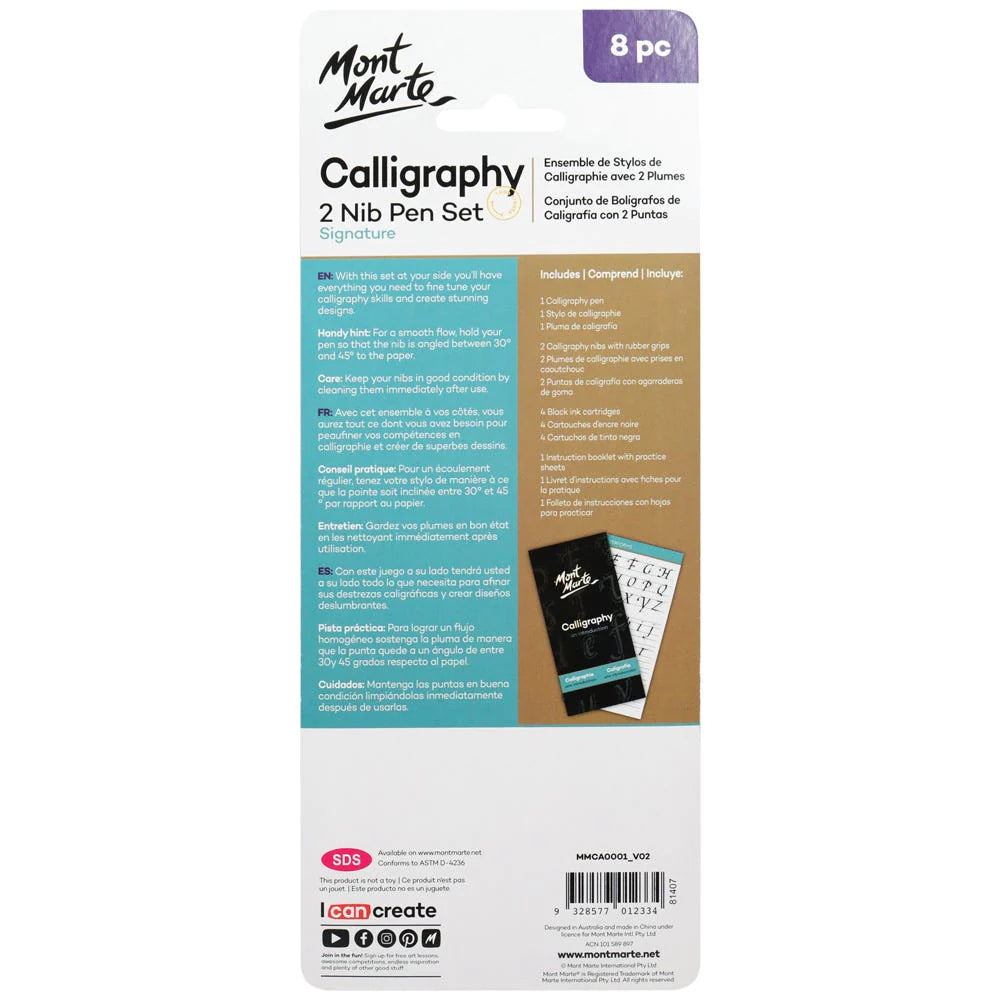 MONT MARTE Calligraphy 2 Nib Pen Set Signature 8pc