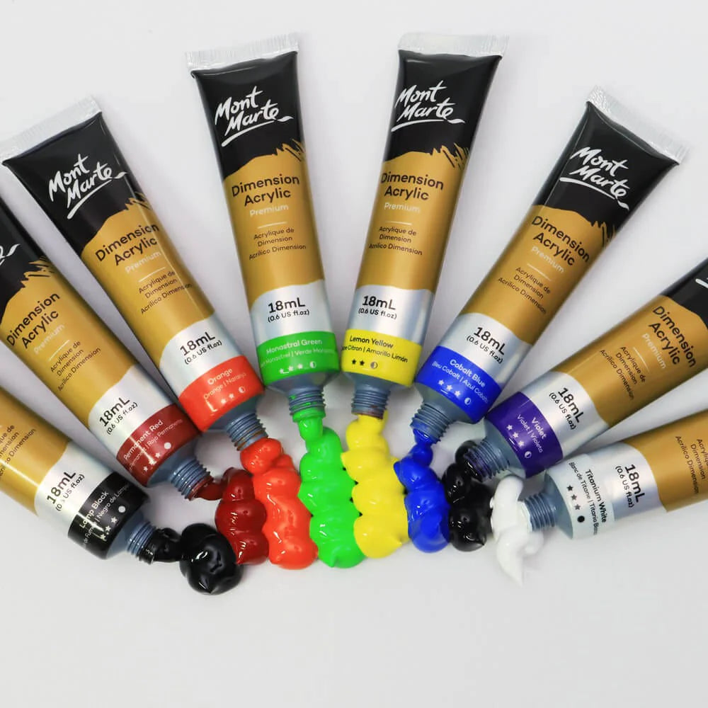 MONT MARTE Dimension Acrylic Paint Intro Set Premium 8pc x 18ml (0.6 US fl.oz)