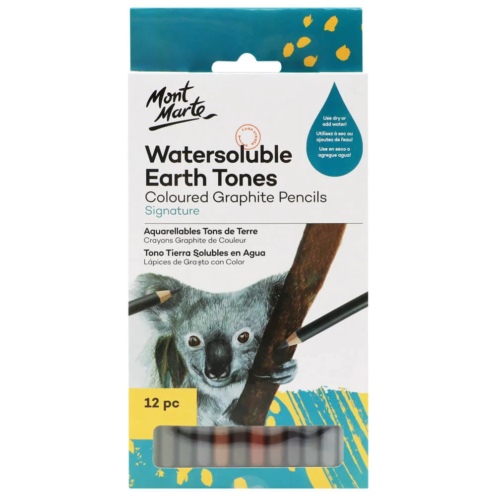 MONT MARTE Watersoluble Earth Tones Coloured Graphite Pencils Signature 12pc